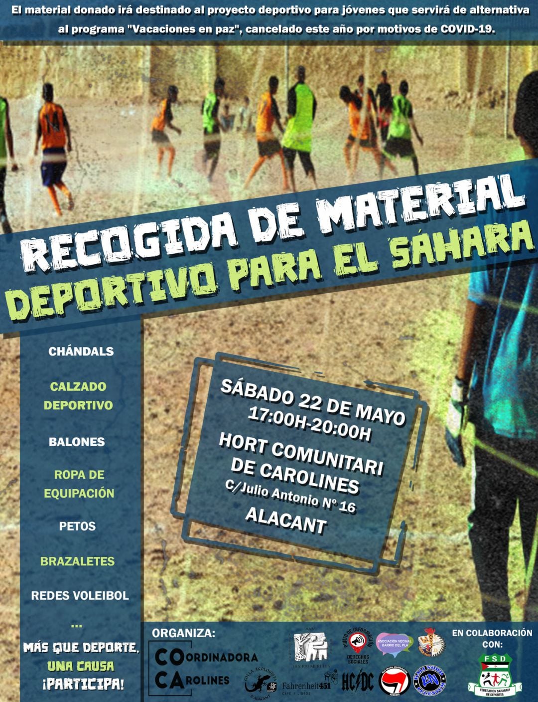 Cartel de la recogida solidaria de material deportivo