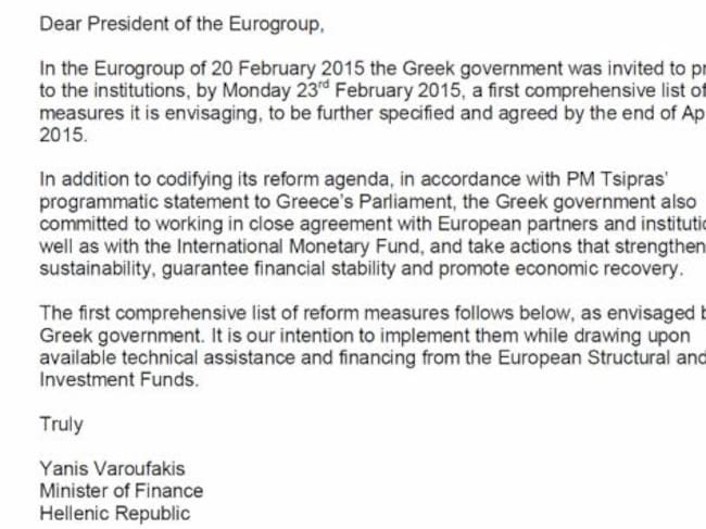La carta que el gobierno griego ha enviado a Bruselas
