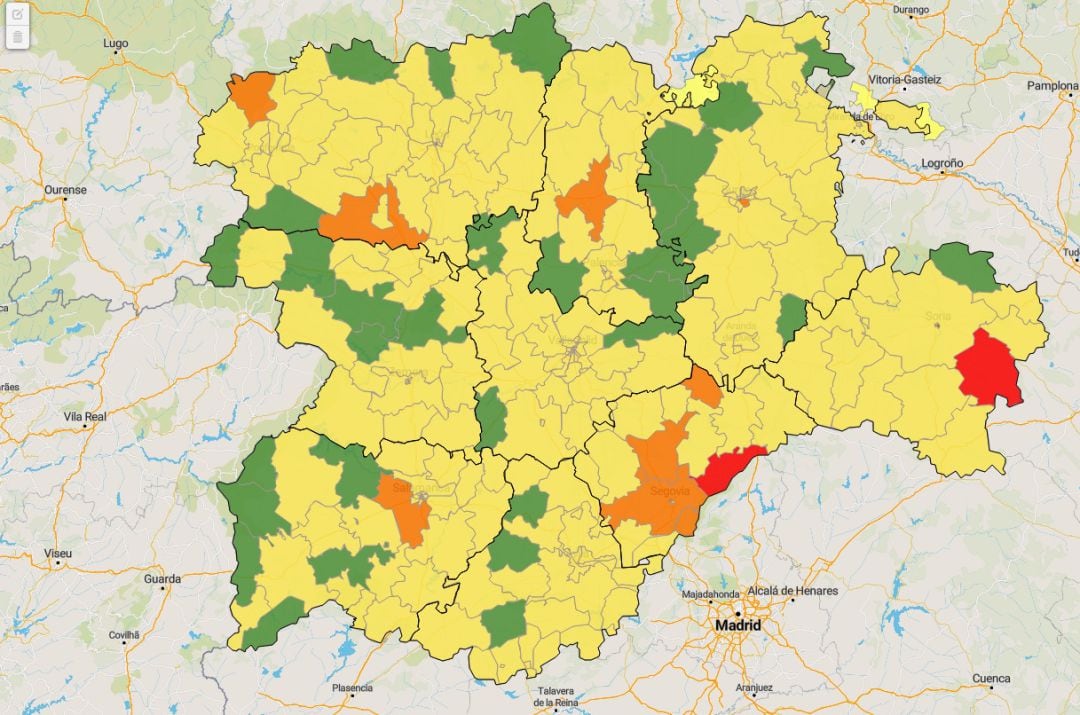 Las zonas en verde son las que no han registrado enfermos en los últimos siete días