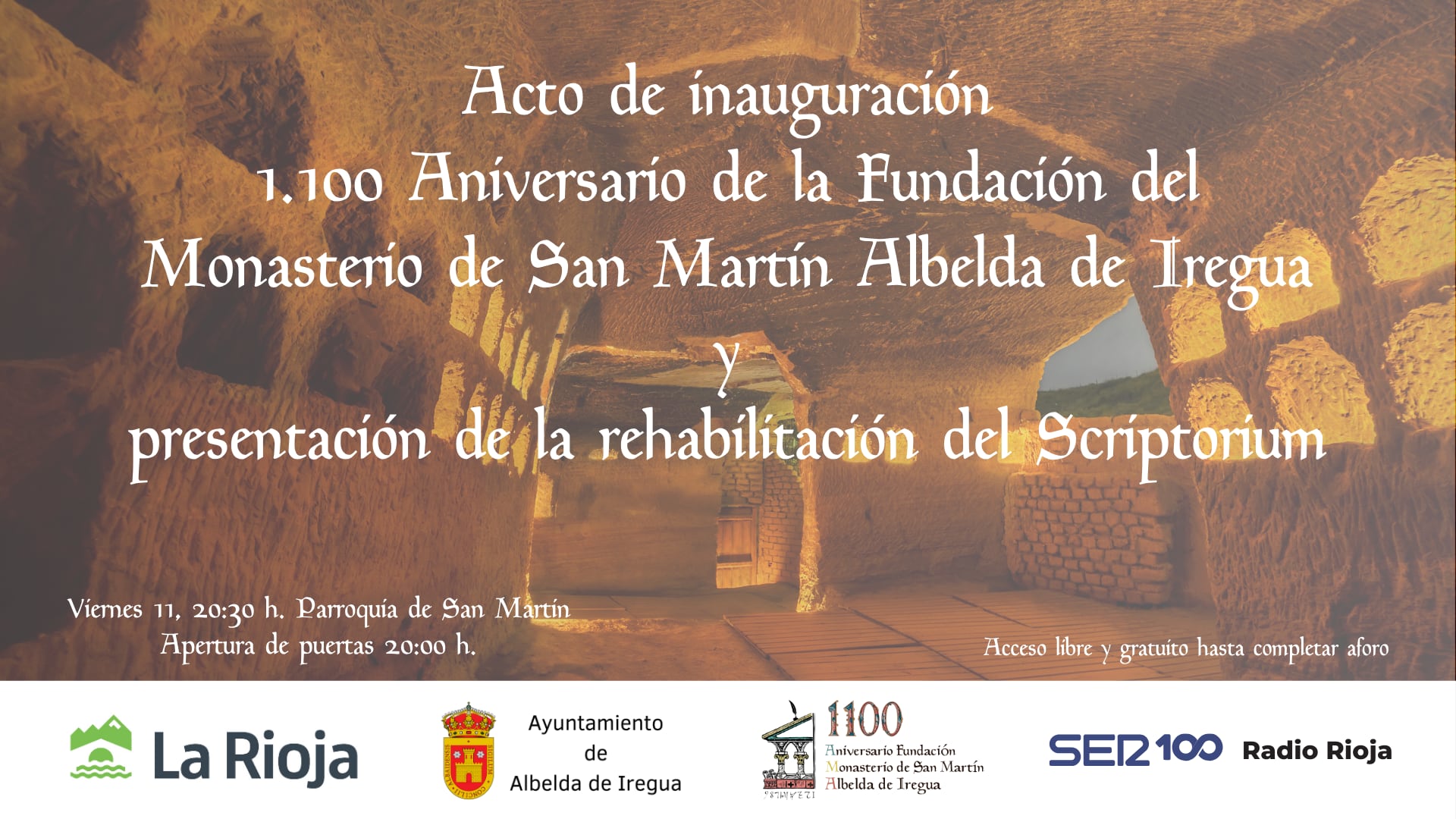 Invitación al acto de inauguración del 1.100 aniversario del Monasterio de San Martín de Albelda de Iregua