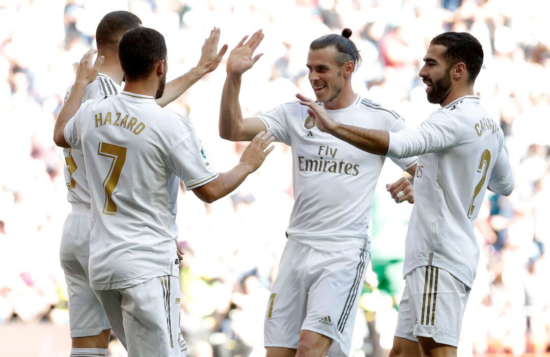 El Real Madrid celebra un gol en el Bernabéu