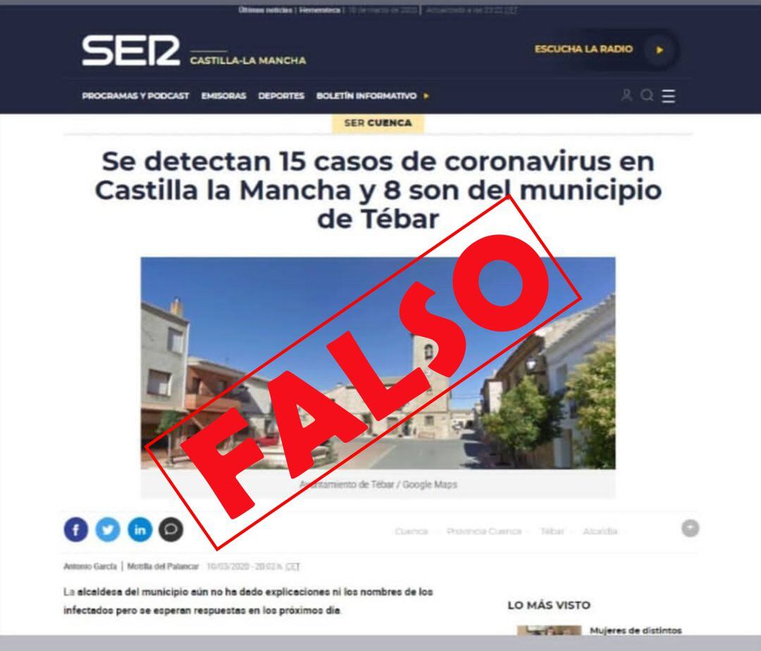 Noticia falsa utilizando la imagen de Cadena SER