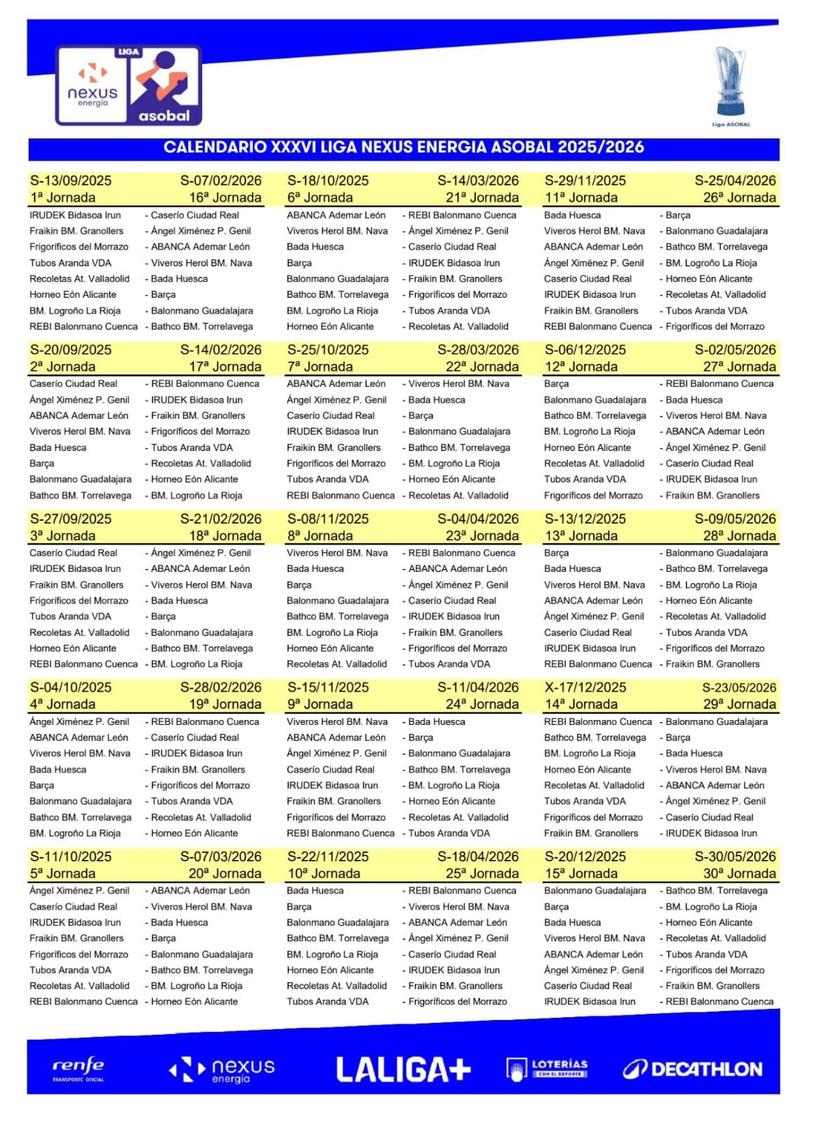 Calendario ASOBAL 25-26