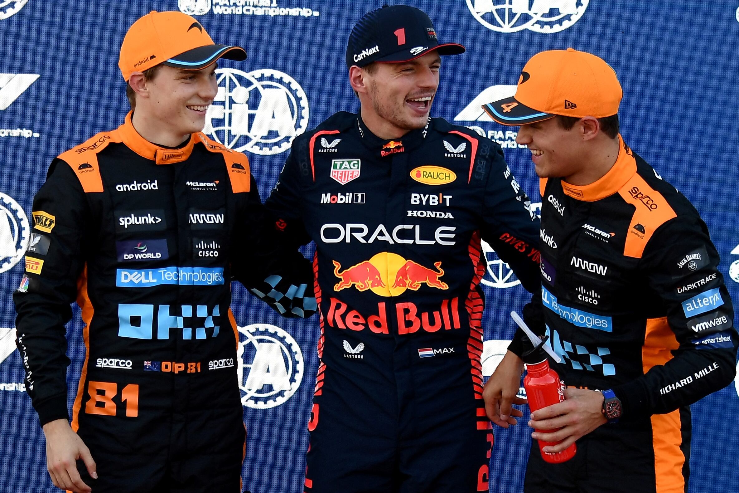 Max Vertsappen, Lando Norris y Oscar Piastri tras la clasificación del GP de Japón 2023