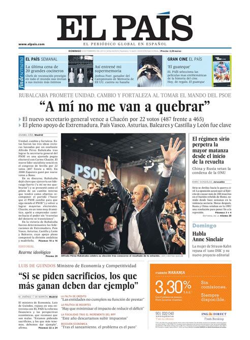 El diario destaca que Rubalcaba promete unidad, cambio y fortaleza