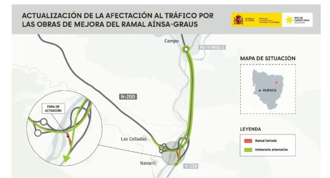 El ramal Aínsa-Graus afronta una nueva fase de obras con corte total desde el 29 de septiembre.