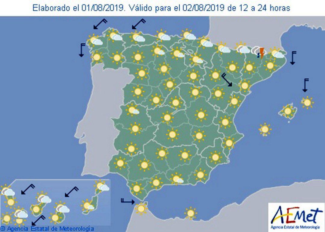 Mapa del pronóstico del tiempo para este sábado.