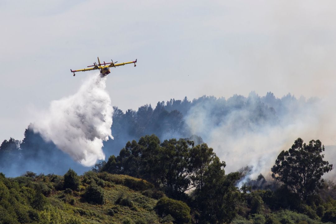 Un avión lanza agua contra el incendio en Gran Canaria 