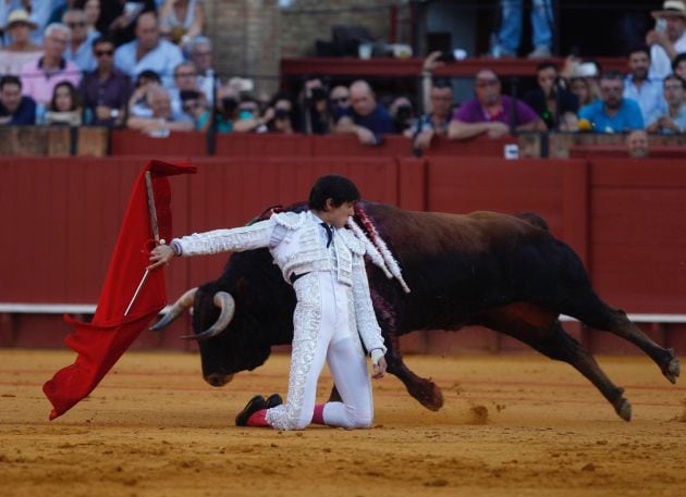 Roca Rey en el comienzo de faena al tercero de la tarde