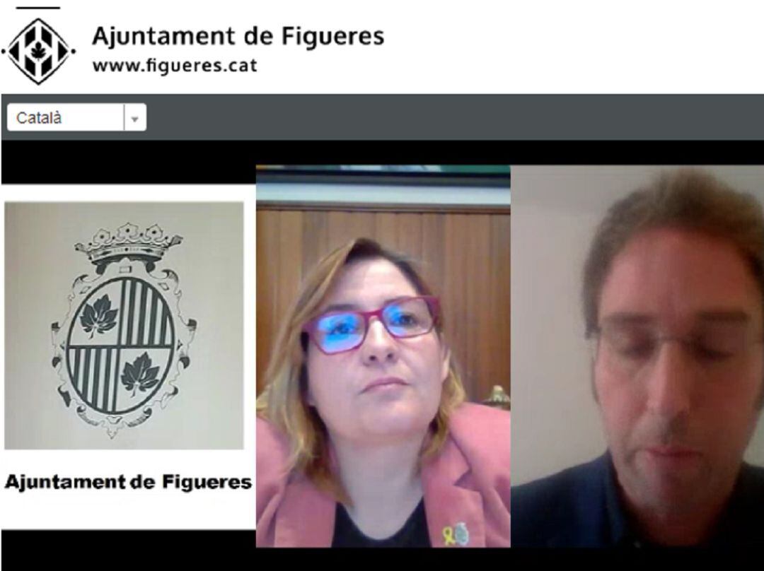 Agnès Lladó i Jordi Masquet en un moment del ple telemàtic d'aquest migdia.
