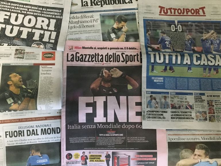 Portadas de la prensa italiana un día después de que la selección &#039;azzurra&#039; se quede fuera del Mundial