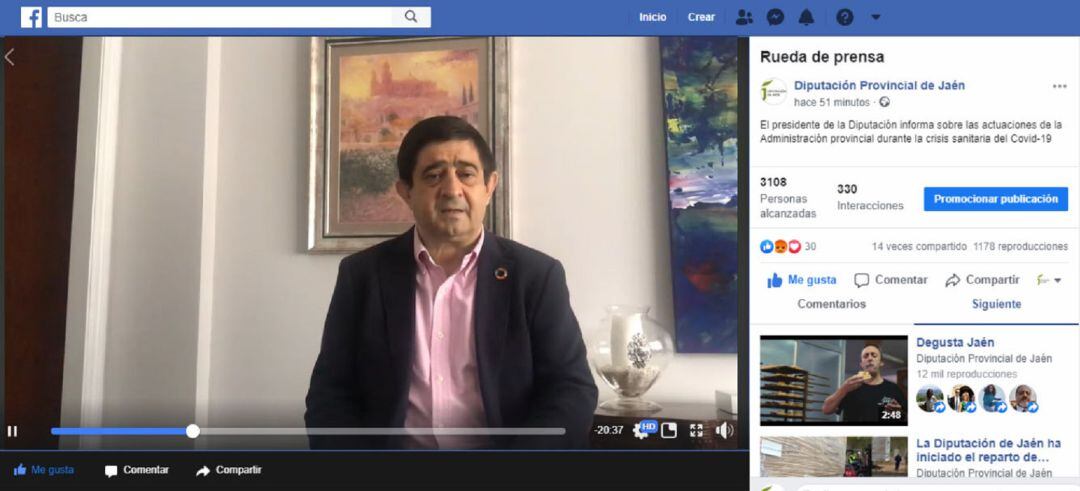 Francisco Reyes durante la rueda de prensa a través de Facebook.