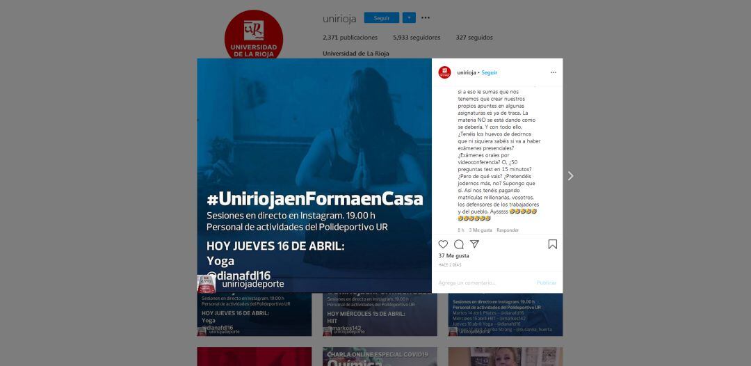 Alumnos de la Universidad de La Rioja protestan en las redes sociales