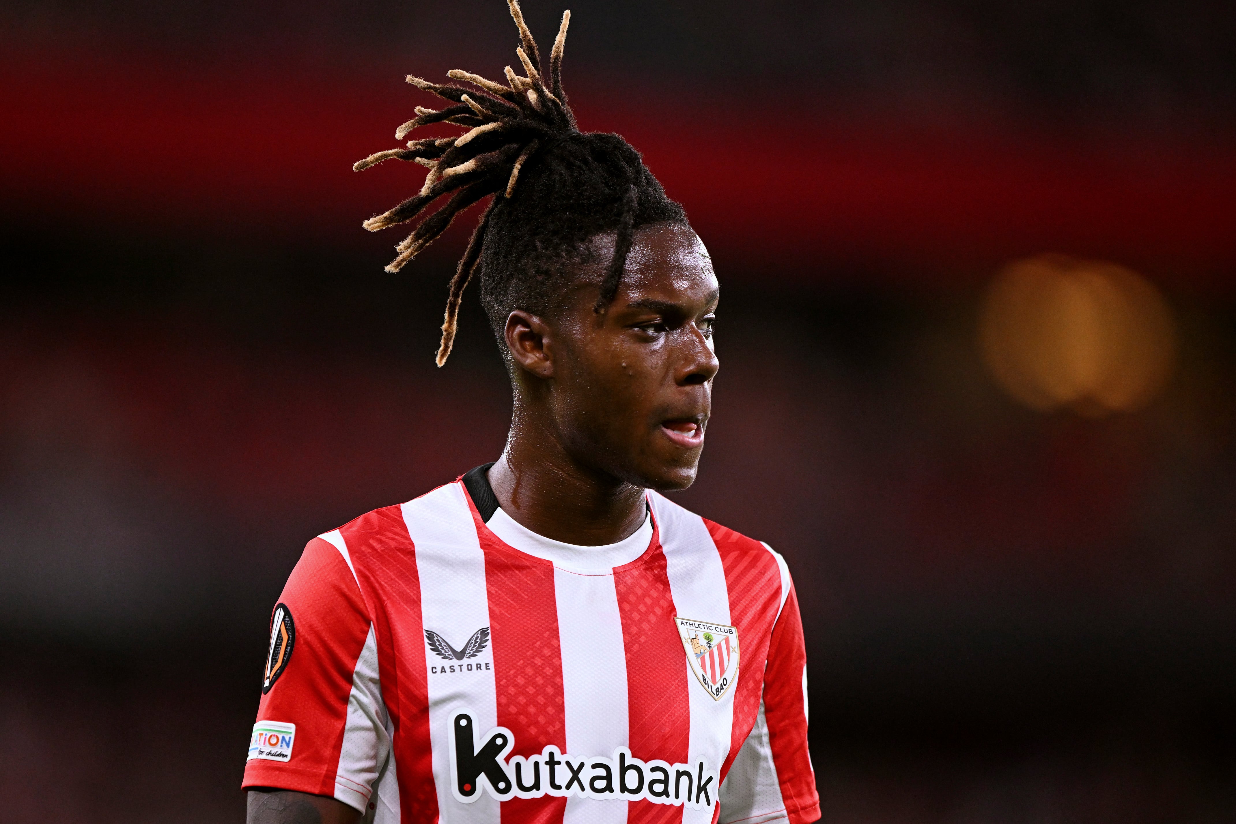 Nico Williams, durante el partido de Europa League entre Athletic Club y AZ Alkmaar