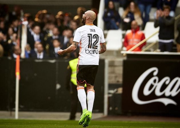 Zaza celebra un gol con el Valencia.