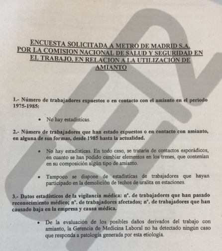 Encuesta que la Comisión Nacional de Salud en el Trabajo encargó a Metro de Madrid en 2003