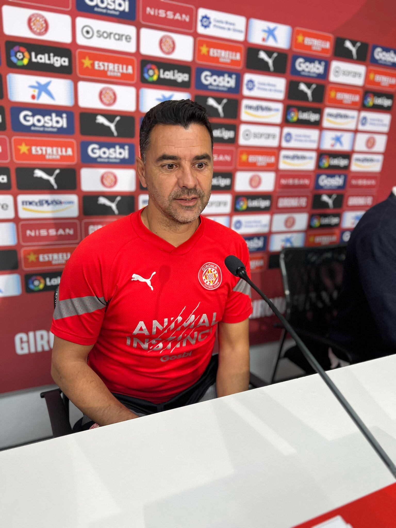 Míchel Sánchez a la roda de premsa prèvia al partit davant el Madrid.