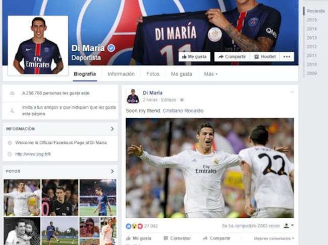 El mensaje de Di María con guiño incluido a su amigo Ronaldo.