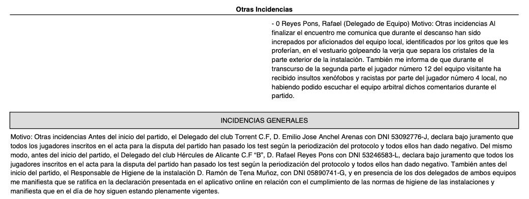 El acta del Torrent - Hércules &#039;B&#039;