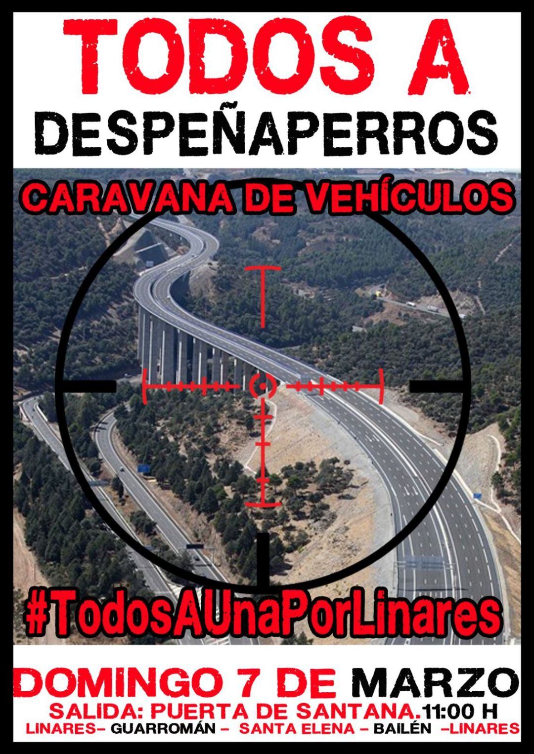 Cartel de Todos A Una Por Linares para la caravana de vehículos del 7 de marzo.