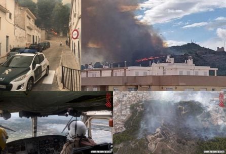 Las llamas cerca de las viviendas en Oliva y fotos desde los helicópteros de la Generalitat