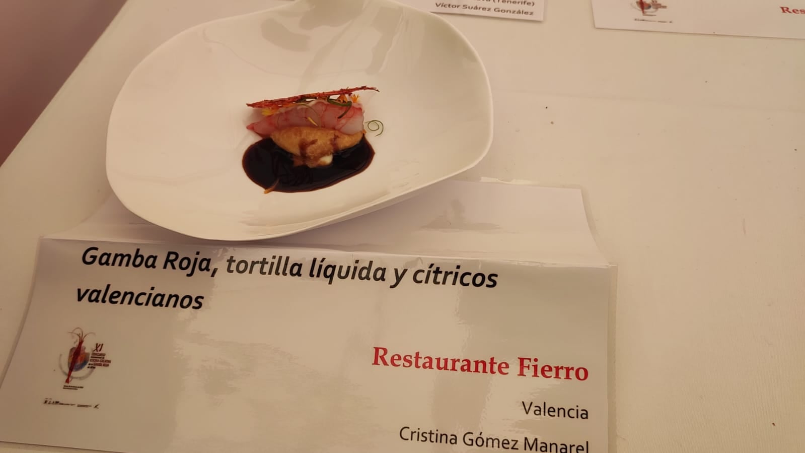 Segundo premio, &#039;Gamba roja, tortilla líquida y cítricos valencianos&#039;.