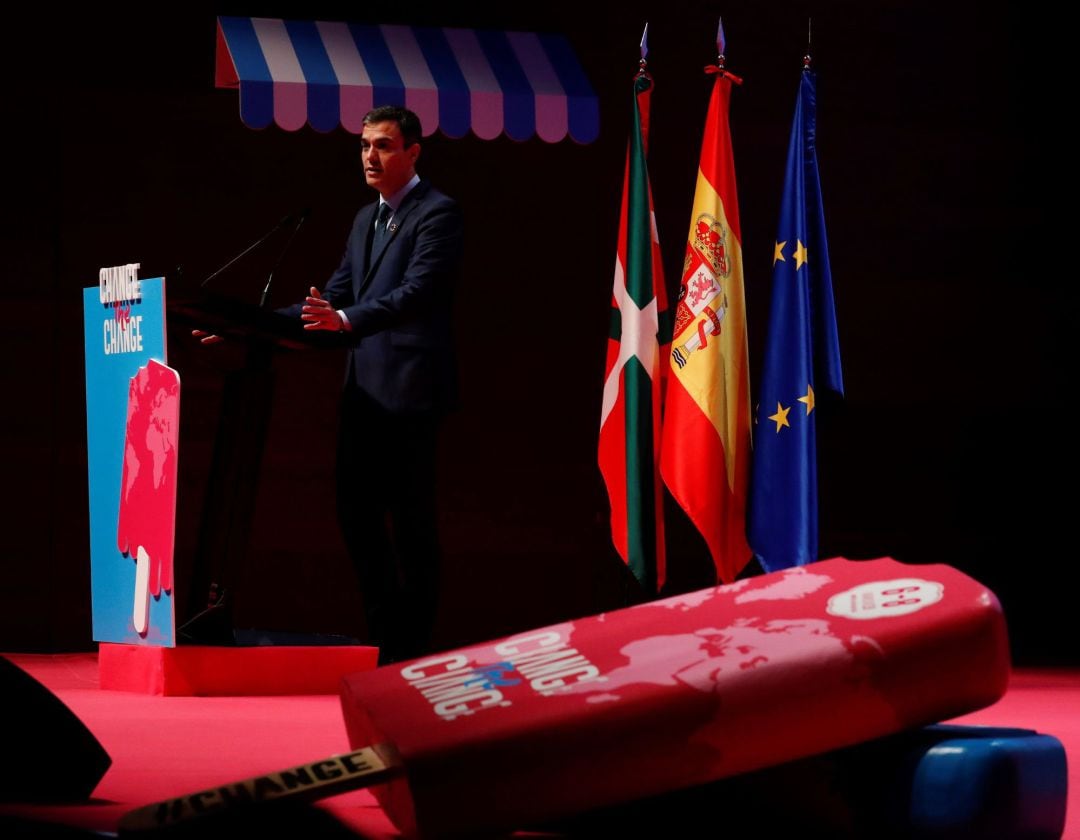 El presidente del Gobierno, Pedro Sánchez, durante su intervención  en la apertura de la Conferencia Internacional de Cambio Climático &quot;Change the Change&quot;