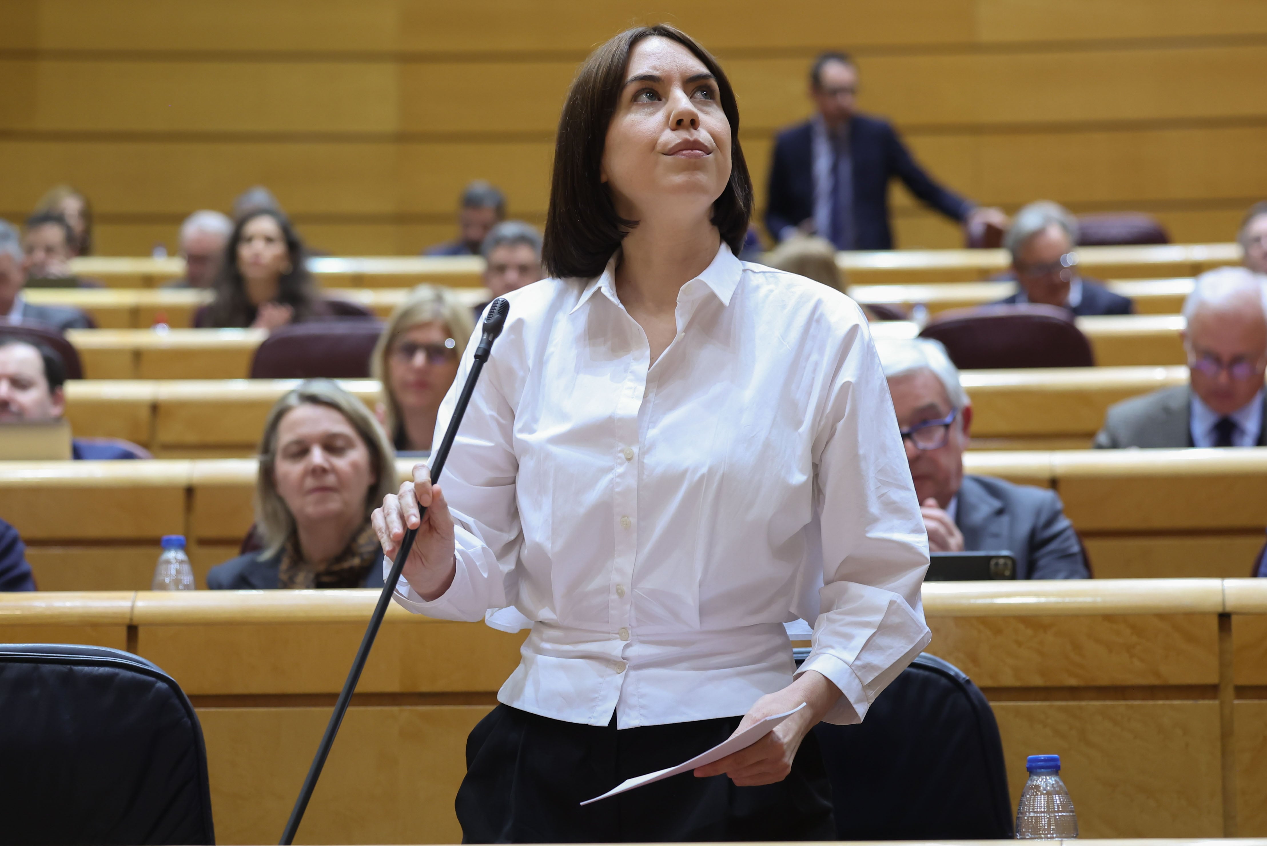 MADRID, 11/03/2025.- La ministra  de Ciencia, Innovación y Universidades, Diana Morant, en el pleno del Senado celebrado este martes en Madrid. EFE/ Kiko Huesca
