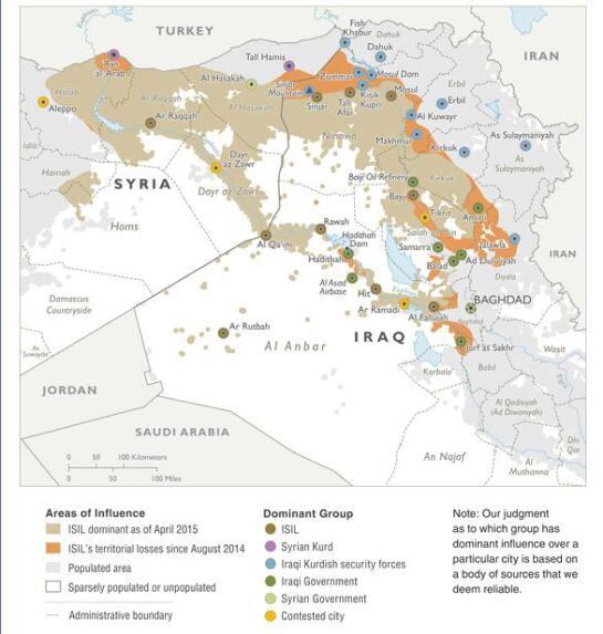 Mapa del retroceso del Estado Islámico en Iraq y Siria