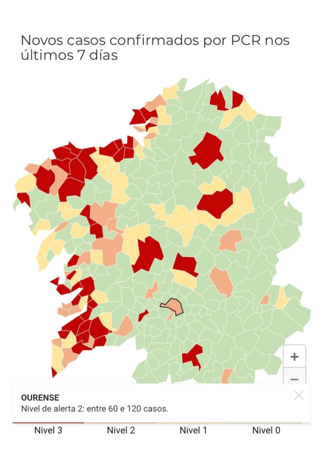 Mapa de alertas establecido por la Xunta de Galicia