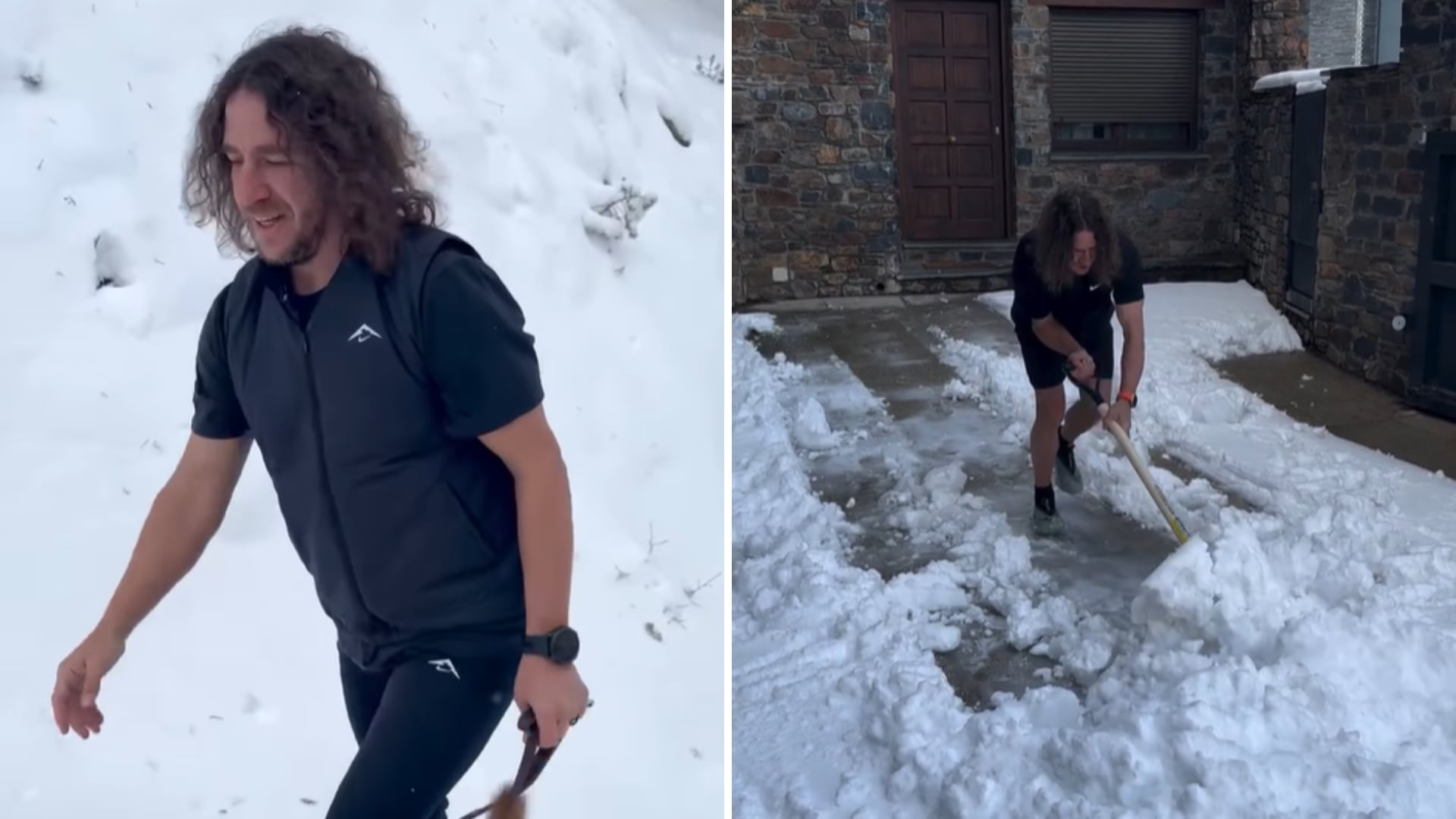 Carles Puyol caminant per la neu amb màniga curta