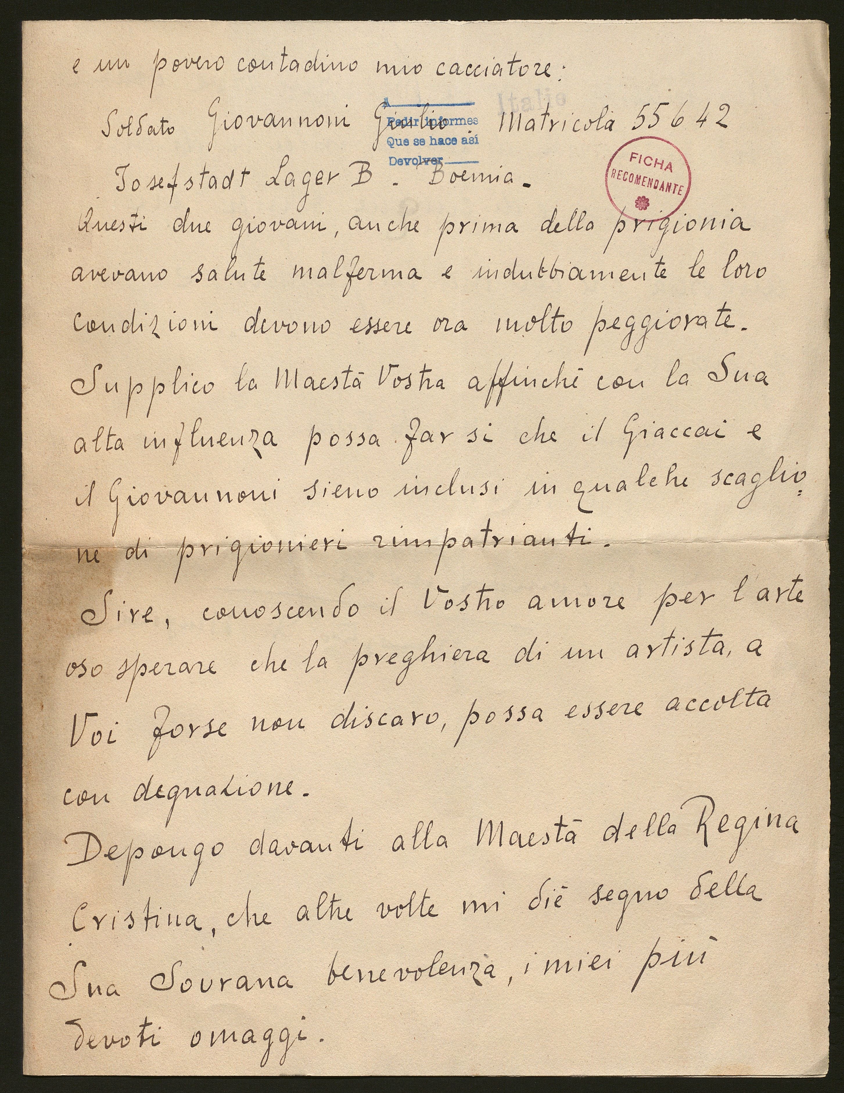 Carta de Puccini al Rey Alfonso XII. Archivo de Palacio. Patrimonio Nacional.