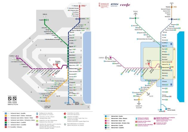 Plano de Renfe en la actualidad y después de la integración del transporte público