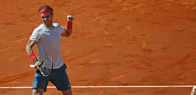 Rafa Nadal celebra la victoria ante Pablo Andújar en las semifinales del Masters 1000 de Madrid