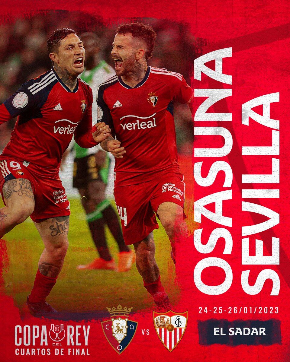 Osasuna se enfrentará al Sevilla en cuartos de final de la Copa