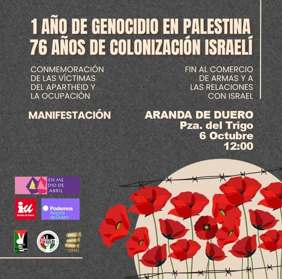 Cartel de la manifestación de apoyo al pueblo palestino en Aranda