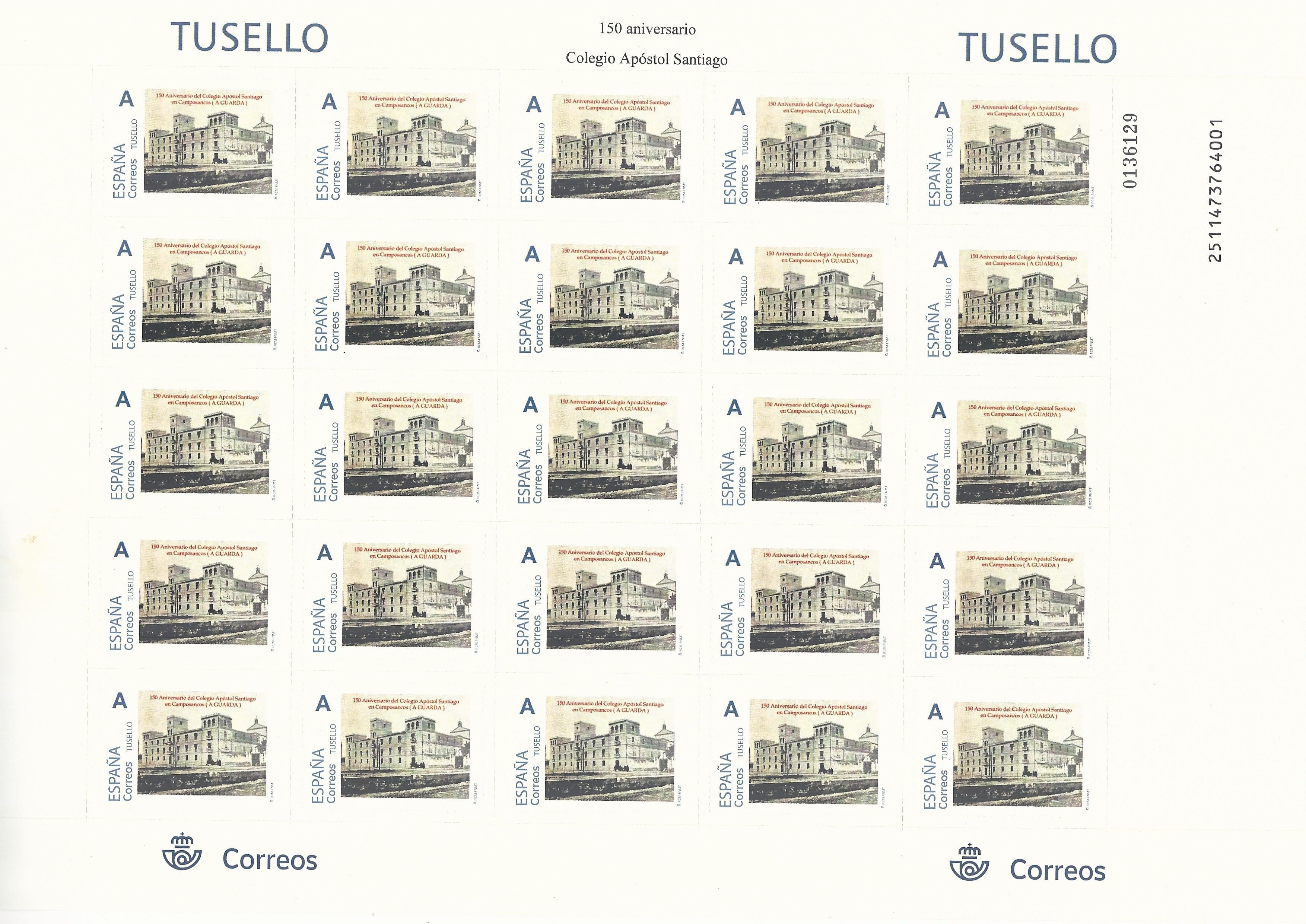 Sello conmemorativo del 150 aniversario del Colegio Apóstol ubicado en Camposancos