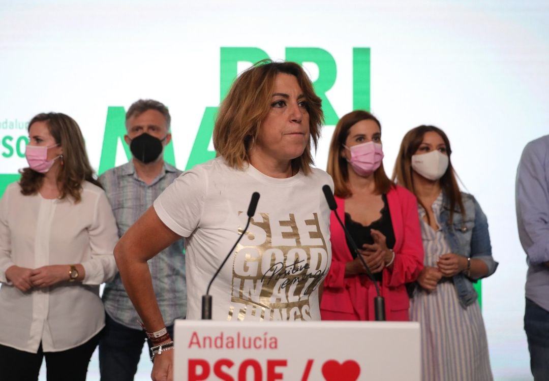 La secretaria general del PSOE-A, Susana Díaz, perdedora en las primarias del PSOE-A, en rueda de prensa este domingo.