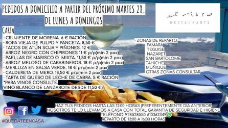 La carta a domicilio de El Risco de Famara