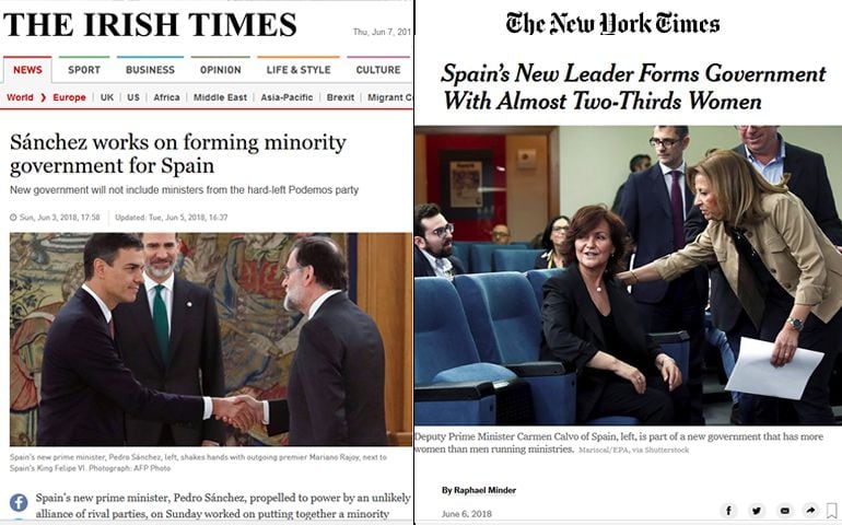 Las noticias sobre el Gobierno de Pedro Sánchez en el Irish Times y el New York Times