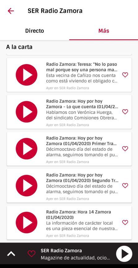 Listado de contenidos de Radio Zamora