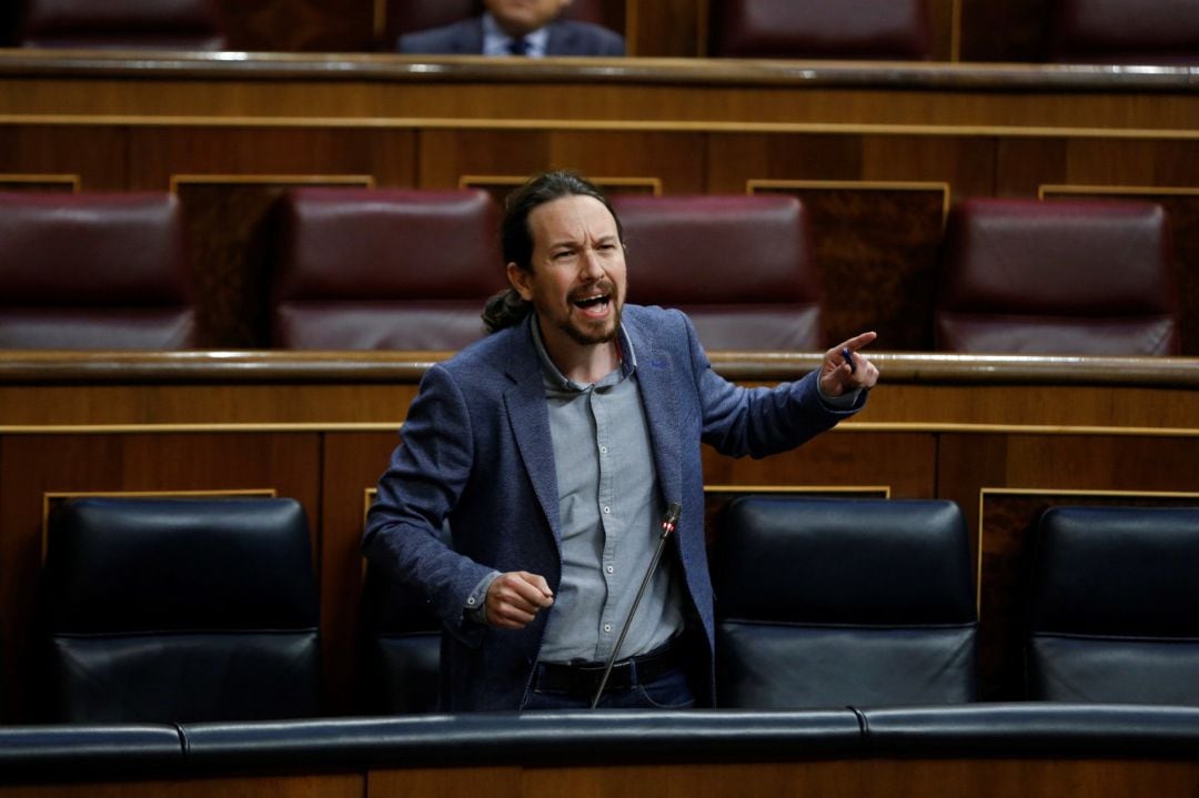 El vicepresidente segundo del Gobierno, Pablo Iglesias, interviene en la sesión de control al Ejecutivo