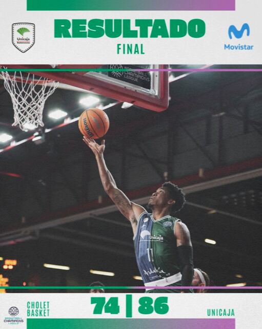 El Unicaja logró un excelente triunfo ante el Cholet que le coloca líder del grupo