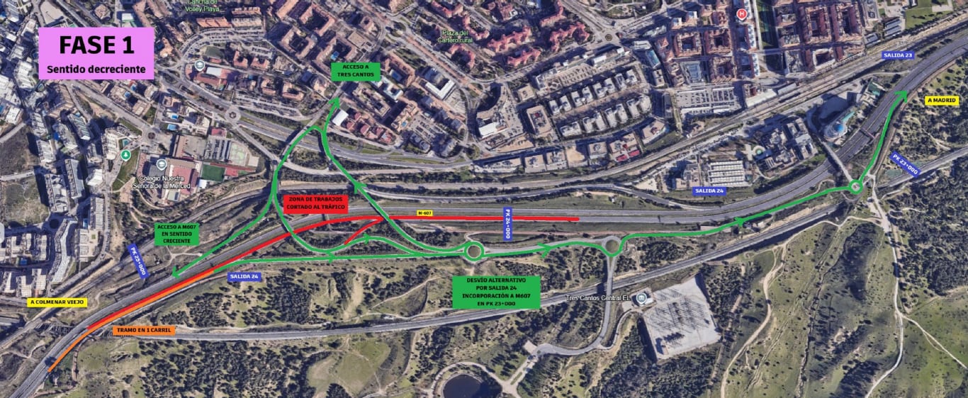 Cortes nocturnos totales en la M-607 a la altura de Tres Cantos durante esta semana