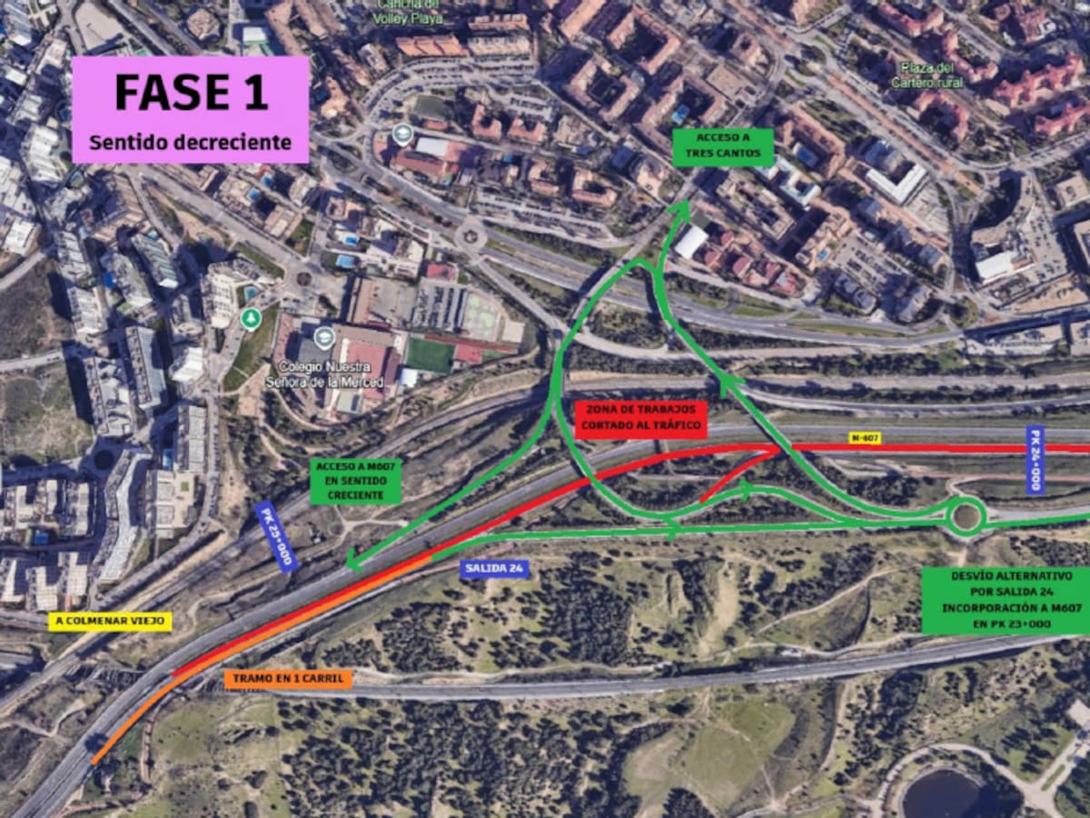 Cortes nocturnos totales en la M-607 a la altura de Tres Cantos durante esta semana