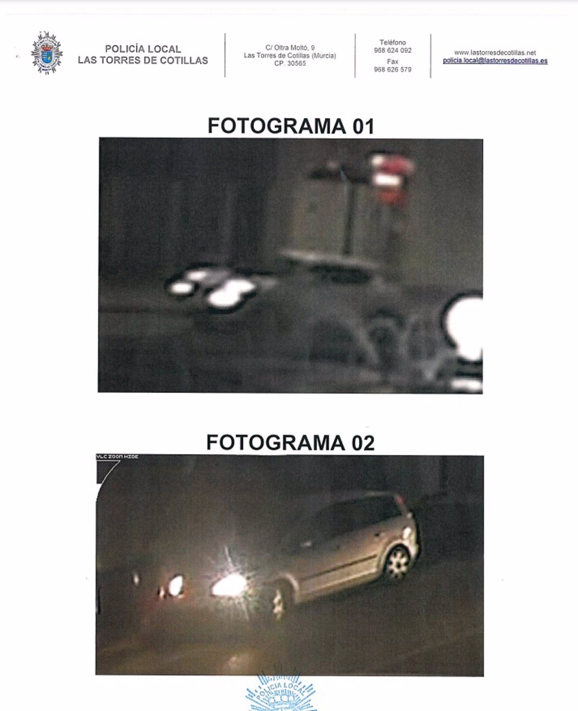 28/07/2023 Fotograma del vehículo presunto causante (Fotograma 01) y fotograma del vehículo en el que va de acompañante la persona que interesa identificar (Fotograma 02)
ESPAÑA EUROPA MURCIA SOCIEDAD
AYUNTAMIENTO DE LAS TORRES DE COTILLAS
