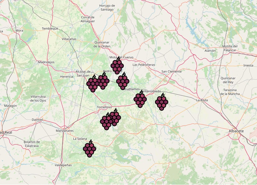 Municipios por los que discurre la ruta del vino &quot;La Mancha&quot;