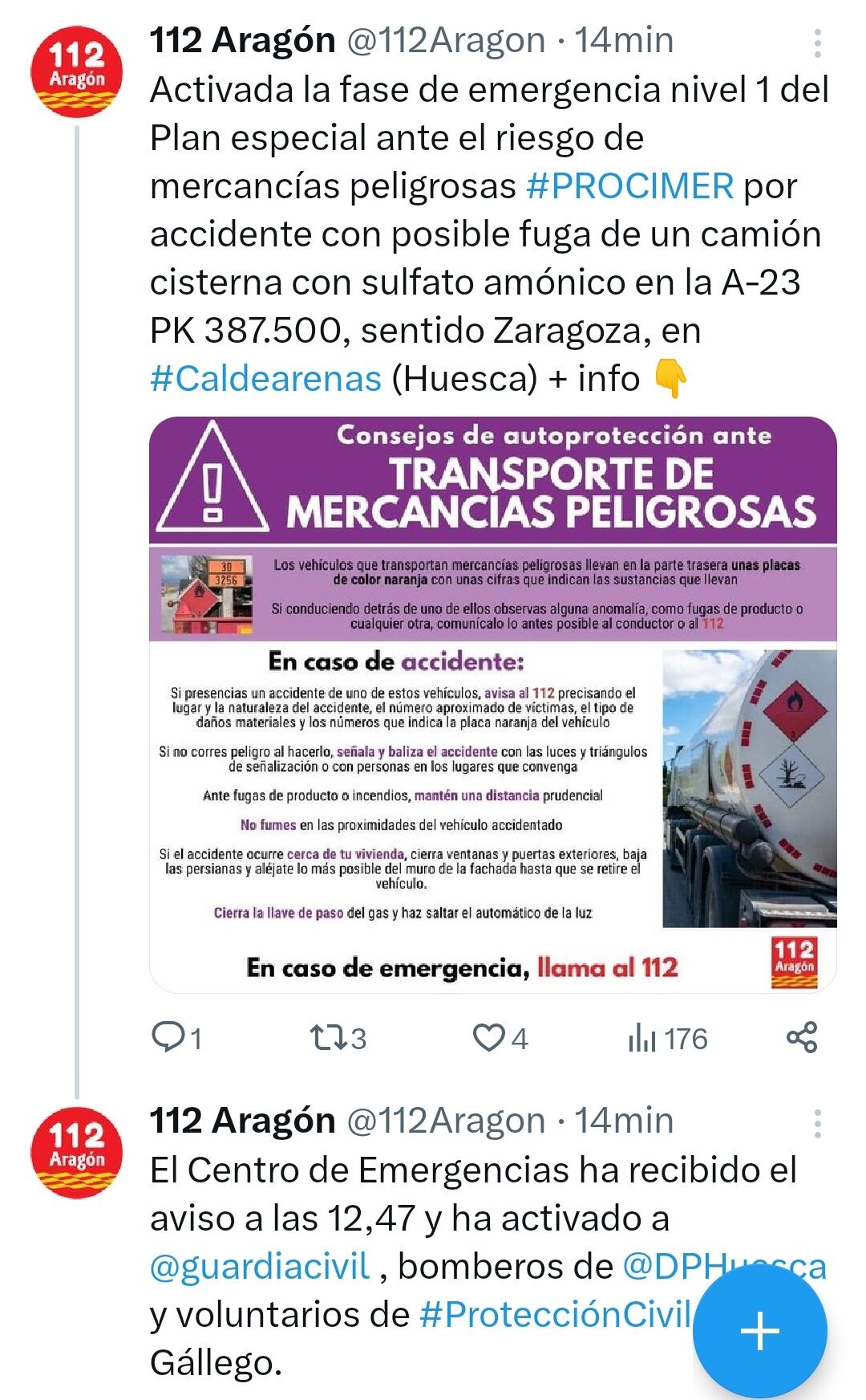 Aviso del 112 Aragón