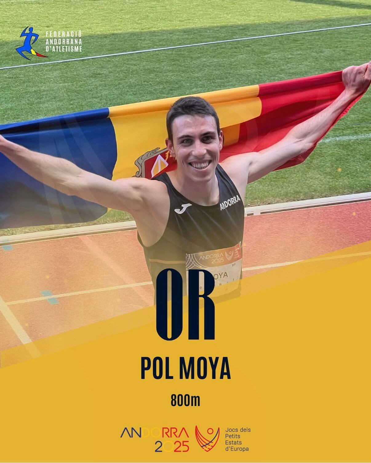 Pol Moya, or als 800 metres dels JPEE Andorra 2025