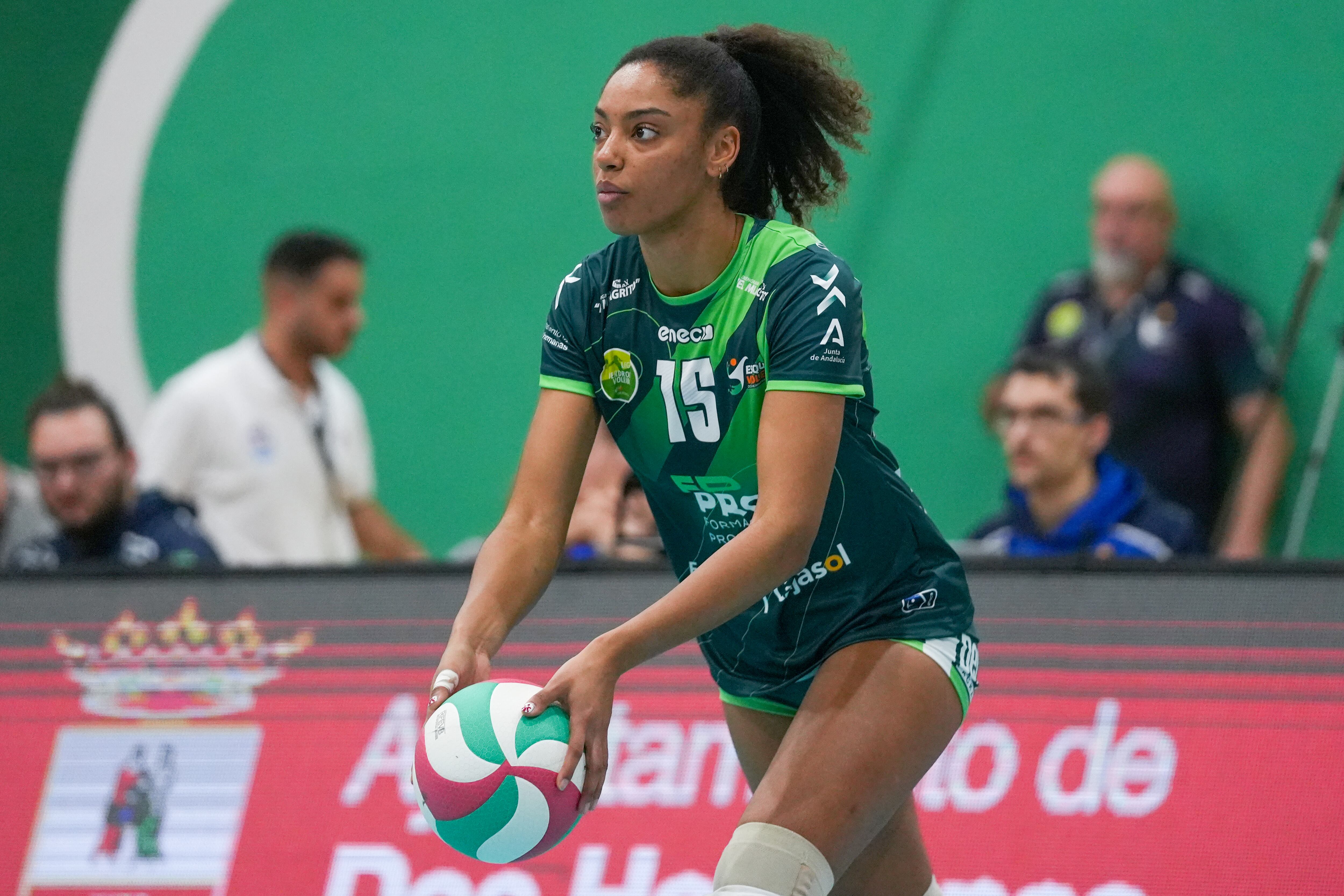Louise Sanso Elle of FP Pro Voley Cajasol is in action during the Quarterfinals of the Volleyball Queen's Cup match between FP Pro Voley Cajasol and CV Tenerife Libby's La Laguna at Pabellon Los Montecillos in Seville, Spain, on January 26, 2024. (Photo by Jose Luis Contreras/Dax Images)